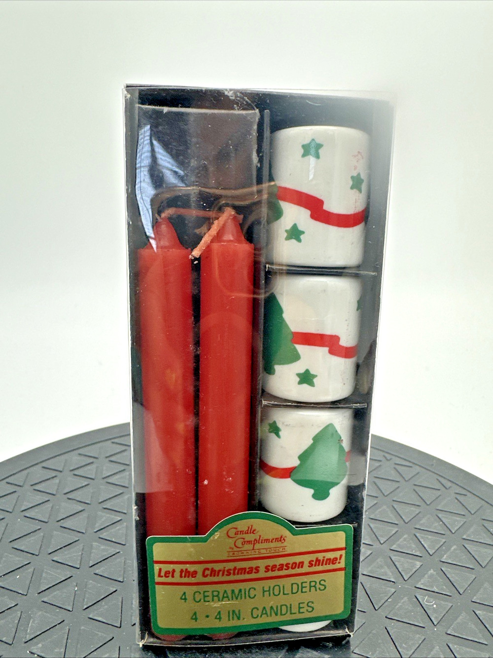 Vintage Crowning Touch Mini Ceramic Christmas Candle Holders w/Candle Tapers